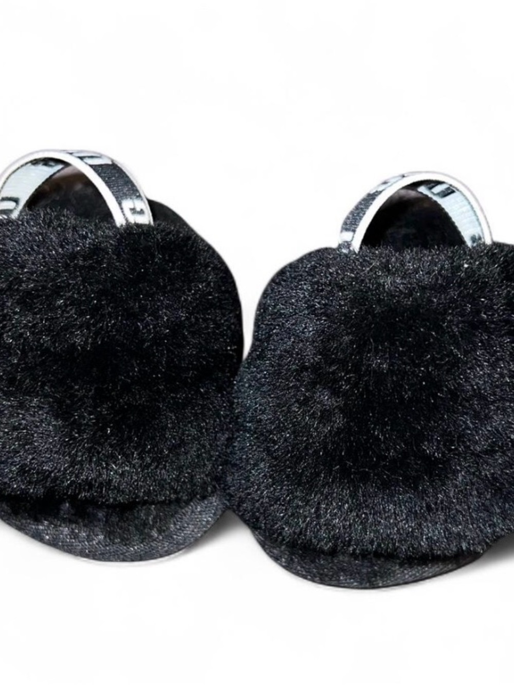 UGG Black Faux Fur Baby Slide Sandals size 0/1c NWOT